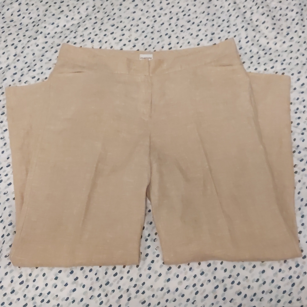 CHICO'S Linen Blend Pants Crop Camel Beige Women Size 2.5